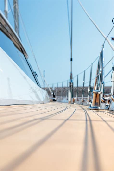 Vertical Shot Of The Deck Of A Modern Schooner On A Sunny Day Stock