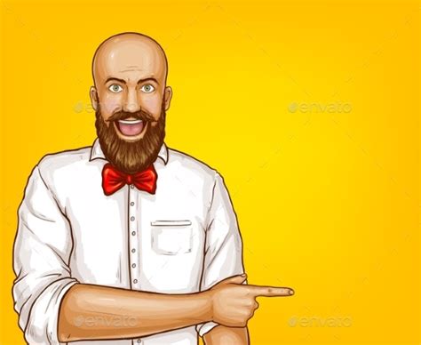 Vector Pop Art Excited Bald Bearded Man By Vectorpocket Graphicriver