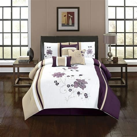 Empire Home Elsa 7 Piece Purple And White Oversized Embroidered Comforter