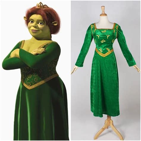 Shrek Princess Fiona Green Dress Cosplay Costume Women Outfit In Movie