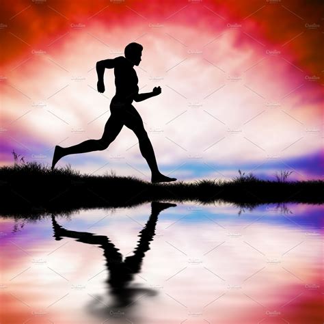 Silhouette Of Man Running At Sunset ~ People Photos ~ Creative Market