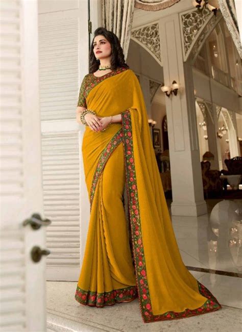 Mustard Embroidered Silk Saree With Blouse Fashionfort 3380693