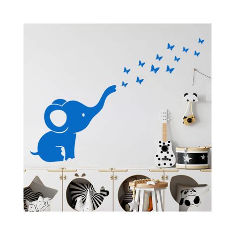 Cute Elephant Blowing Butterflies Vinyl Decal Wall Sticker Mural Kids