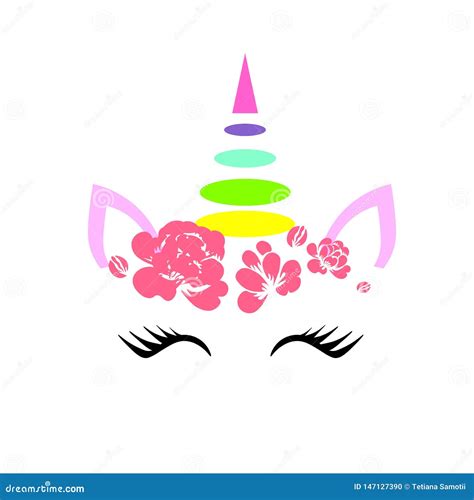 Web Vector Flat Pink Unicorn Face Icon With Flowers And Closed Eyes