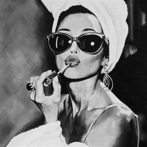 Audrey Hepburn Sunglasses And Lipstick Black And White Wall Art Movie Poster