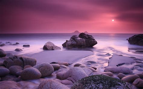 Wallpaper Landscape Sunset Sea Bay Rock Shore Beach Sunrise Evening Morning Coast