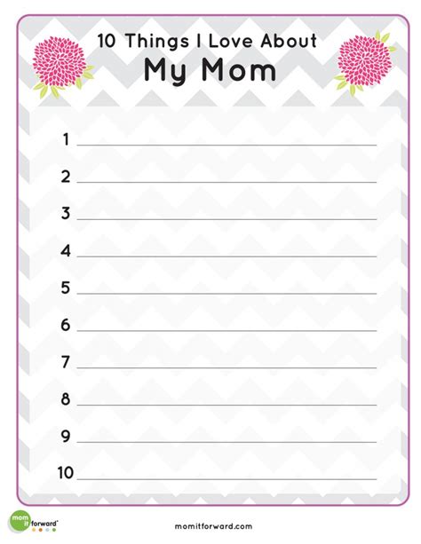Free 10 Things I Love About My Mom Printable Would Be A