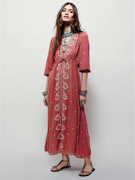 Uk 2018 Summer Hippie Boho People Ethnic Embroidery Maxi Long Dress Casual Cotton Mid Calf