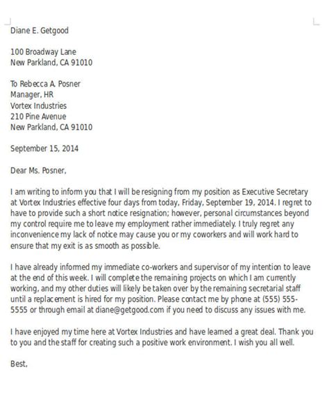 Resignation Letter Format 15 Days Notice Sample Resignation Letter