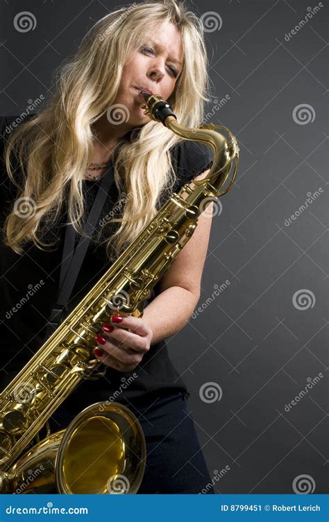 Blond Female Saxophone Player Musician Stock Image Image 8799451