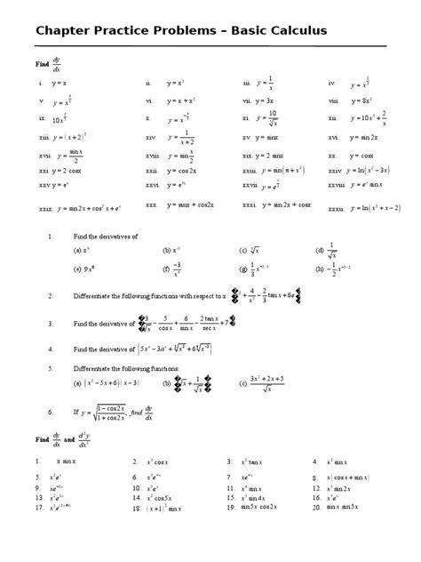 Chapter Practice Problems Basic Calculus Dy Dx Y X Y X Y X Y X Y X Y X X Y X Y X X Y X Y Y X