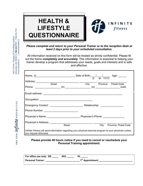 Health And Lifestyle Questionnaire