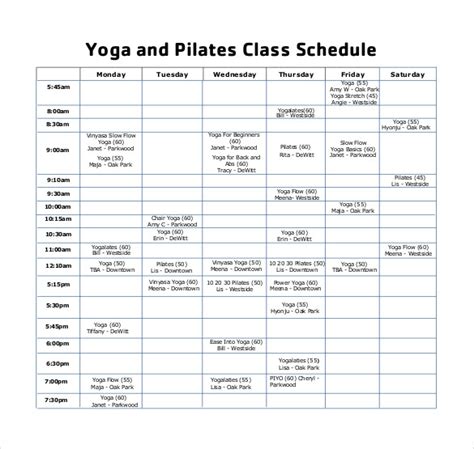 Yoga Schedule Template