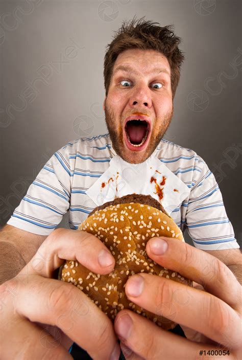 Gros Mangeur De Burger Stock Photo Crushpixel