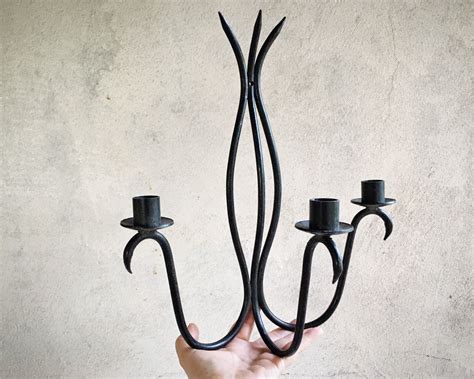 Wall Mounted Three Candlestick Holder Metal Candelabra Rustic Sconce
