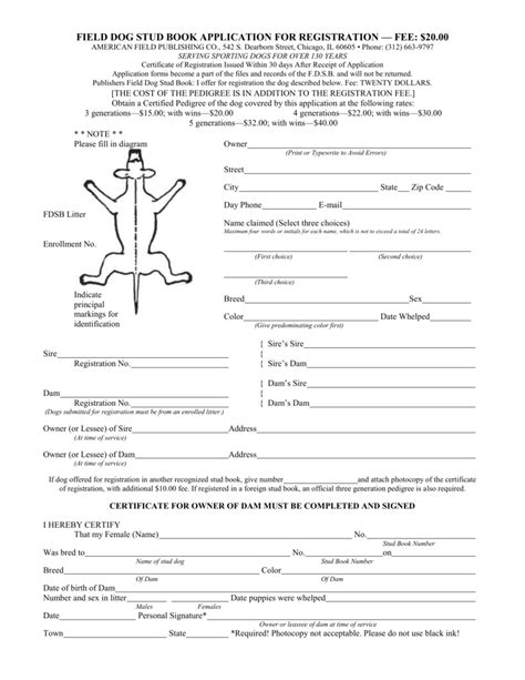 Field Dog Stud Book Application For Registration