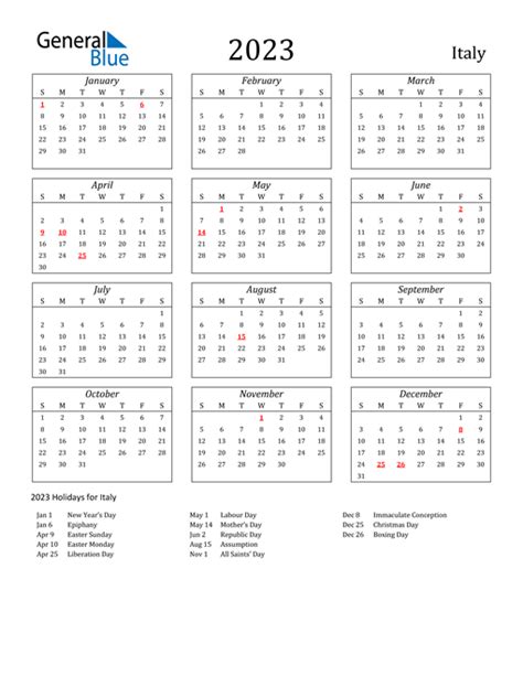 2023 Italy Calendar With Holidays