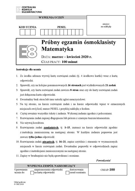 Galeria Próbny Egzamin ósmoklasisty 2020 Matematyka Arkusz Z