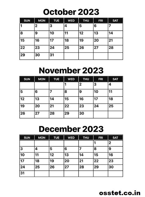 Free Printable October November December 2023 Calendar