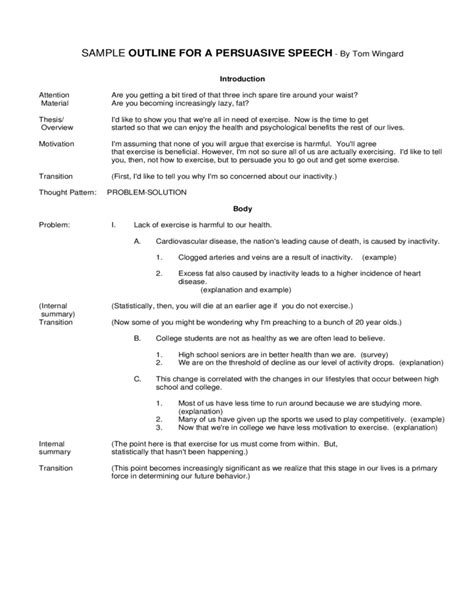 Sample Outline For A Persuasive Speech Free Download