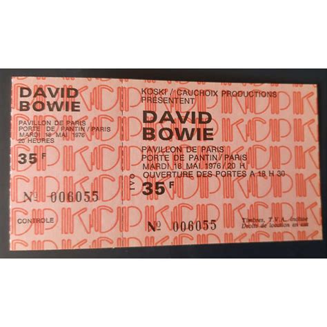 Ticket Billet Unused Place Concert David Bowie 1976 Paris De David