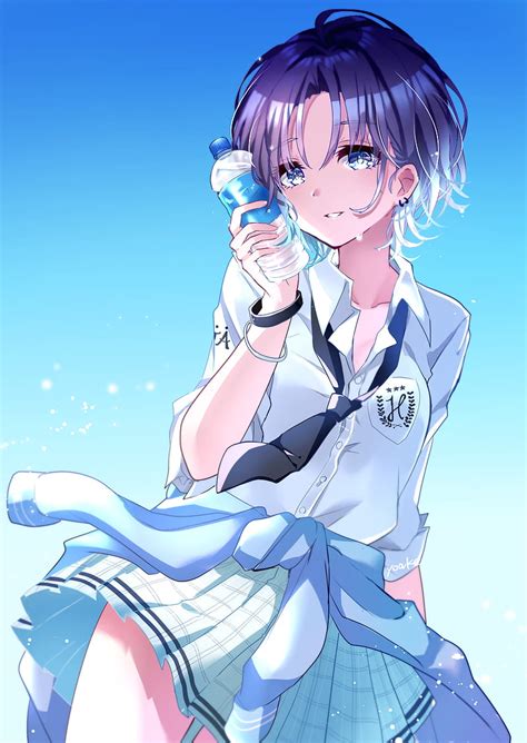 Purple Haired Anime Girl With Blue Eyes