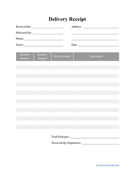 Printable Delivery Receipt Form Printable Forms Free Online