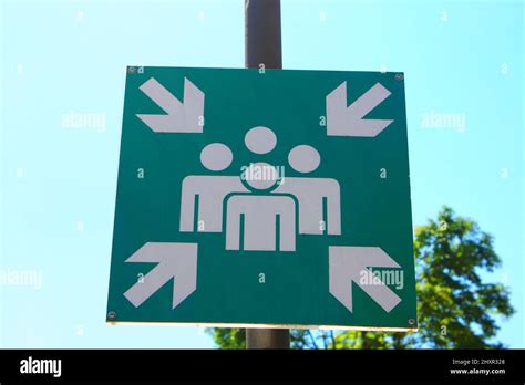 Green Assembly Point Sign On Street Stock Photo Alamy