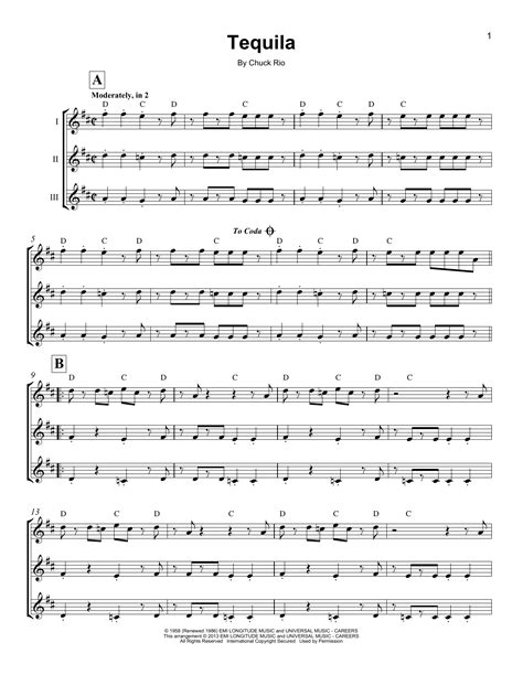 The Champs Tequila Sheet Music Chords And Lyrics Download Printable