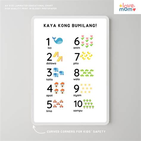 Minimalist Tagalog Counting To 10 Educational Wall Chart Laminated A4