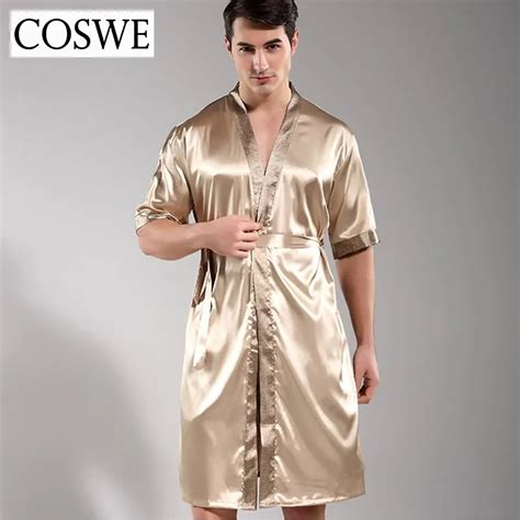 Coswe New Men Robe Mens Silk Dressing Gown Mens Satin Bathrobe Sexy Robes Pijamas Masculinos