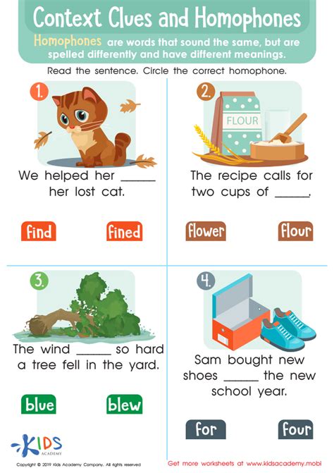 Context Clues And Homophones Worksheet For Kids Answers And