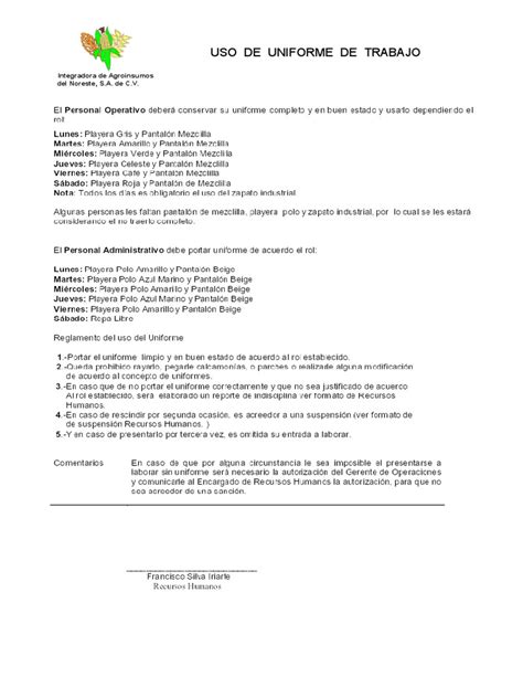 Formato Entrega De Uniformes 1 Pdf