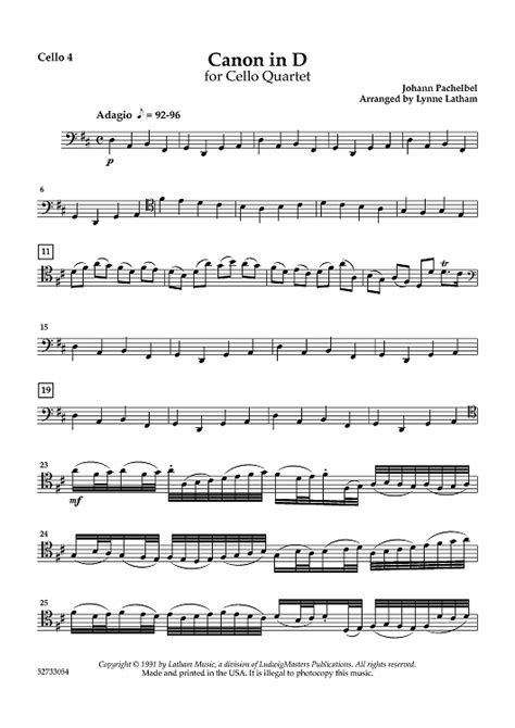 Canon In D For Cello Quartet Cello 4 Sheet Music For Cello Quartet