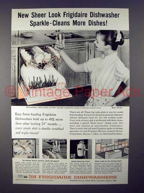 1958 Frigidaire DW IUZ Dishwasher Ad Sparkle Cleans AP636
