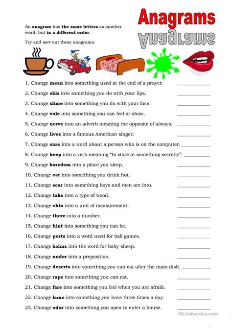 Anagram Worksheet For Grade 5