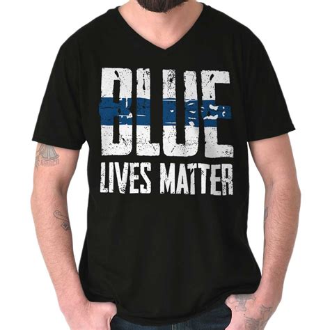 Blue Lives Matter Shirt Police Usa Law Enforcement Gun Thin V Neck T
