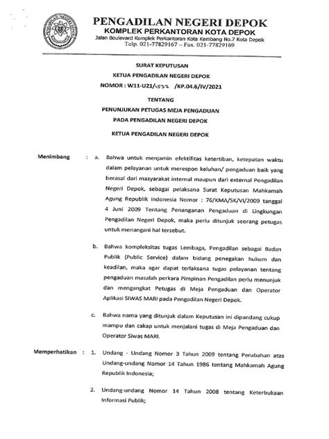 Sk Penunjukan Petugas Meja Pengaduan April 2022 Pdf