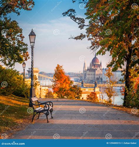 Budapest Hungary Romantic Sunrise Scene At Buda District With Bench