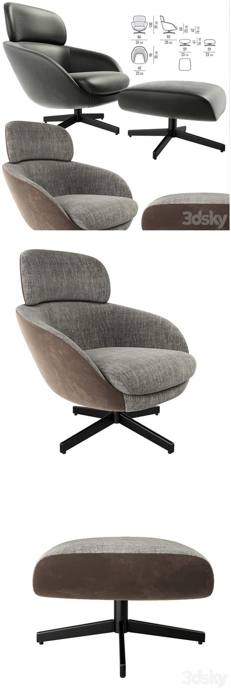 Desire Fx 3d Models Minotti Russell Arm Chair With Puff 3d Model