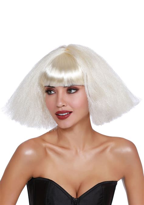 White Crimped Wedge Bob Wig For Women