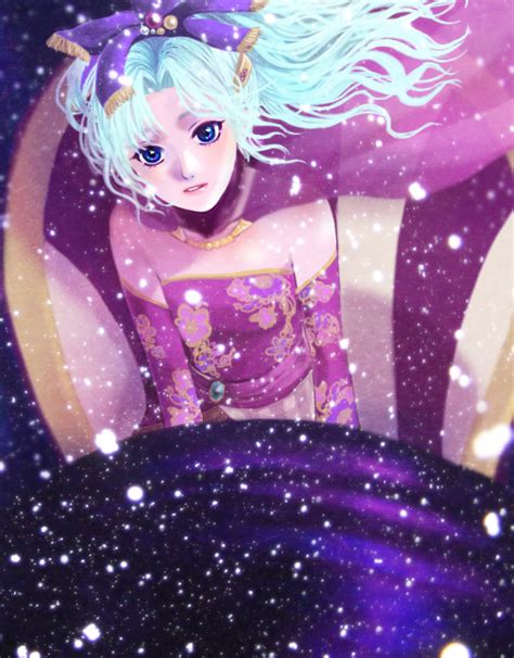 safebooru 1girl artist request blue eyes bow cape final fantasy final fantasy vi floral print