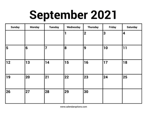Users can select any template without spending a single penny. September 2021 Calendar - Calendar Options