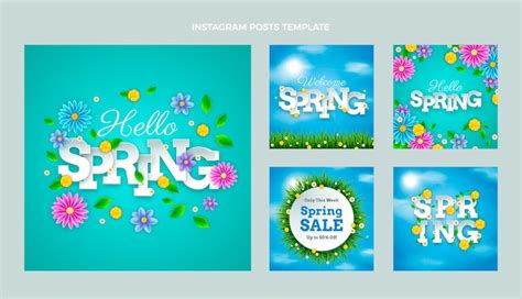 Premium Vector Realistic Spring Instagram Posts Collection