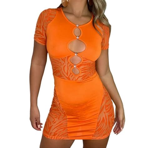 Sunsiom Womens Sexy Hollow Out Dress Short Sleeve Bodycon Mesh