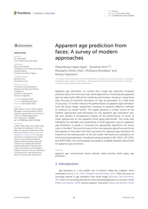 Pdf Apparent Age Prediction From Faces A Survey Of Modern Approaches