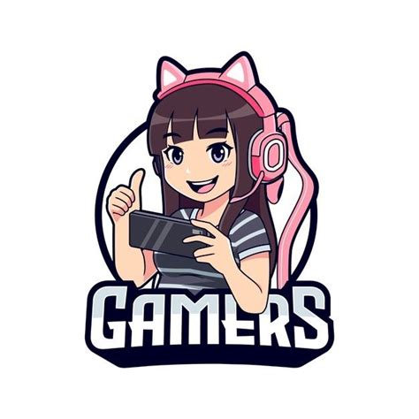 Cute Gamer Girl Cartoon Playing On Smartphone Esport Logo Template