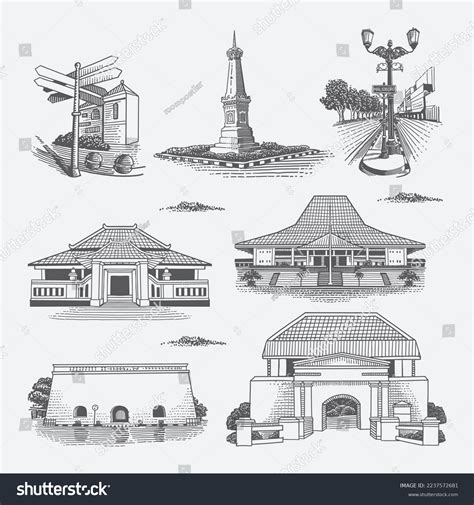 Yogyakarta Heritage Building Drawing Illustration Stock Vector Royalty