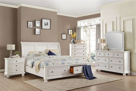 This bedroom set includes the bed, nightstand, and dresser mirror and is crafted from hardwood and select veneers. Homelegance Laurelin Sleigh Platform Storage Bedroom Set ...