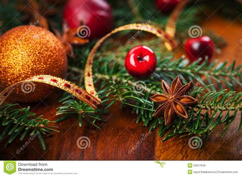 Art christmas decorations and holidays sweet on white background. Traditional Christmas Decoration On Wooden Table Royalty ...